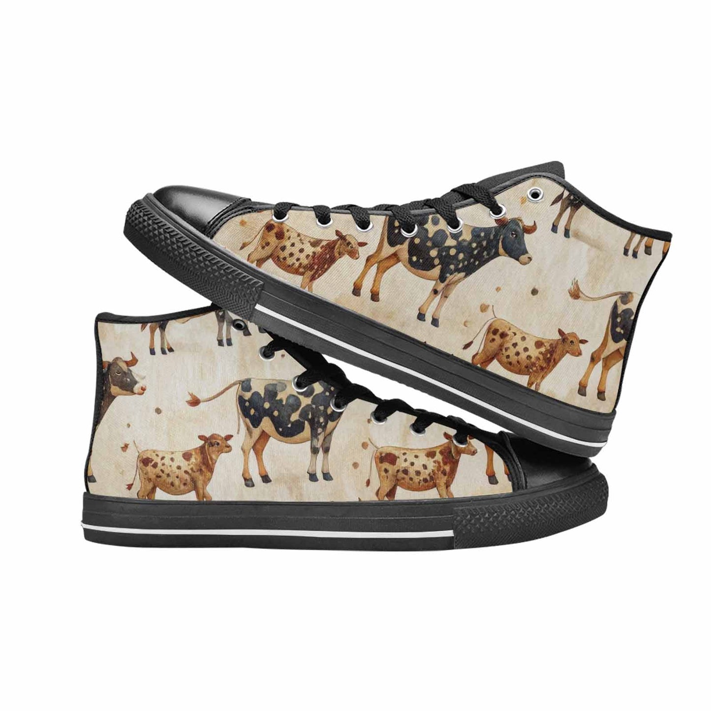 MEN'S Cow Animal Print High Top Canvas Dark Academia Sneakers