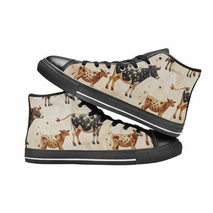 MEN'S Cow Animal Print High Top Canvas Dark Academia Sneakers