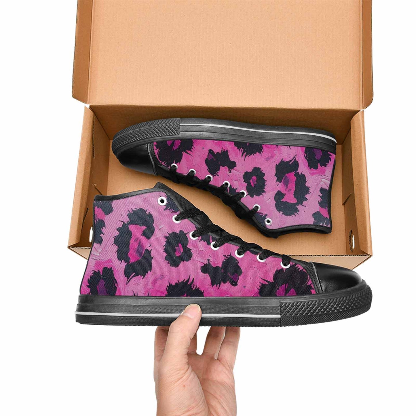 MEN'S Leopard Neon Pink Teal Airbrush High Top Canvas Y2K Custom Sneakers