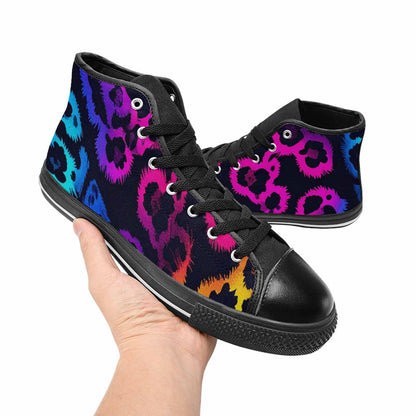 MEN'S Leopard Print Neon High Top Canvas Dark Academia Custom Sneakers