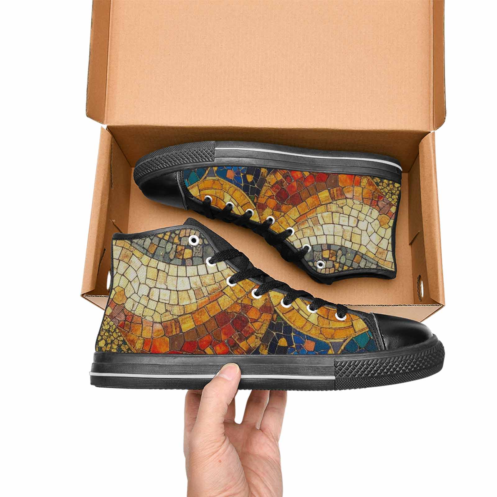MEN'S Klimt-Style Gold Leaf High Top Canvas Wallpaper Art Custom Shoes