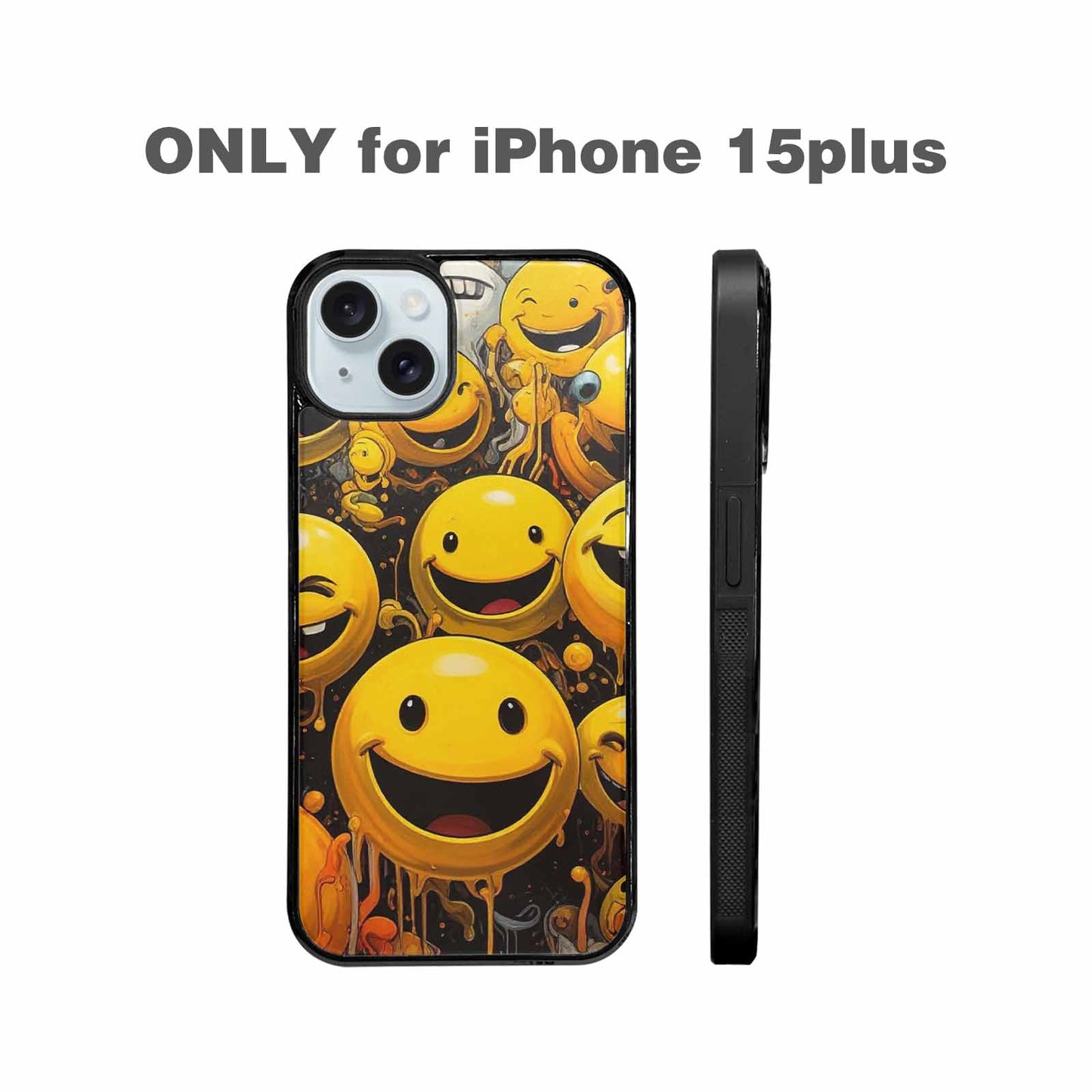 iPhone 15 Plus Case — Melting Moon Smiley Red Splatt, Customized Protective Case