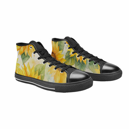 MEN'S Sunflowers Watercolor High Top Canvas Surreal Custom Sneakers