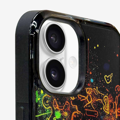 iPhone 16 Case — Neon Glow Outline Icon Pattern Hundreds, Custom Phone Case