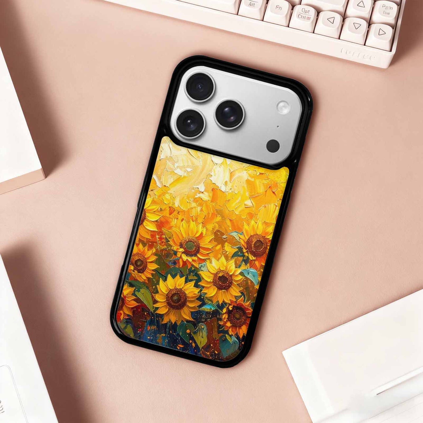 iPhone 17 Pro Case — Impressionist Sunflower Brushstroke Pattern Hundreds Floral, Custom Designed Case Cover