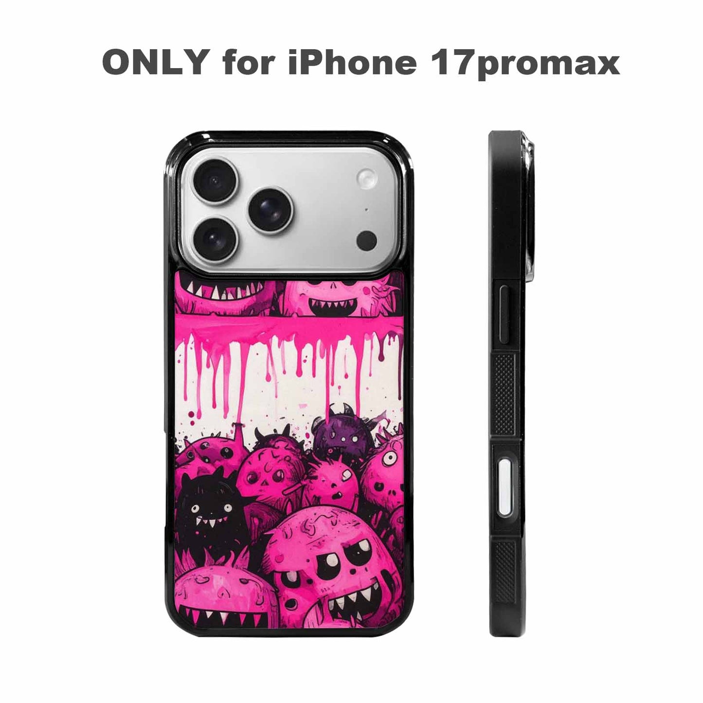iPhone 17 Pro Max Case — Black &amp; Pink Ink Cartoon Cute, Custom Art Phone Cover
