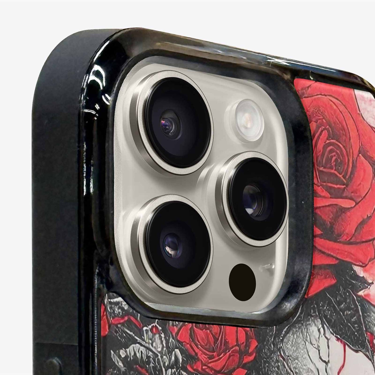 iPhone 16 Pro Case — Skull And Roses Black Red Ink, Custom Made Phone Cover