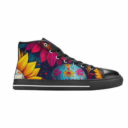 MEN'S Sunflower Skulls Print High Top Canvas Dreamcore Custom Shoes