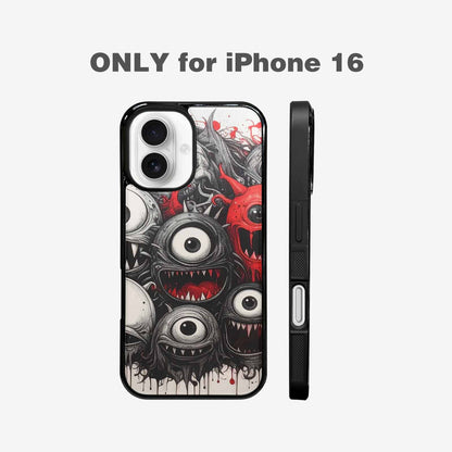 iPhone 16 Case — Multi Eye Monster Black Red Ink, Original Design Phone Case