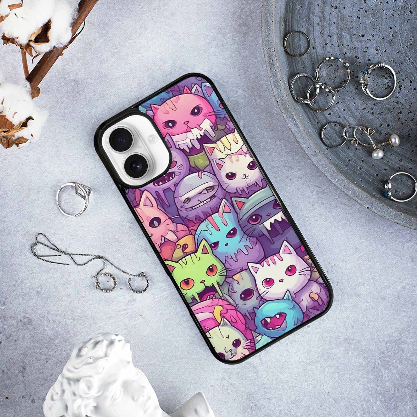 iPhone 16 Plus Case — Pastel Gore Cat Character Pattern Hundreds, Custom Printed Phone Case