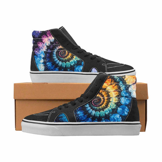 WOMEN'S Tie Dye Black & Blue Ink High Top Canvas One Of A Kind Dreamcore Custom Streetwear Shoes
