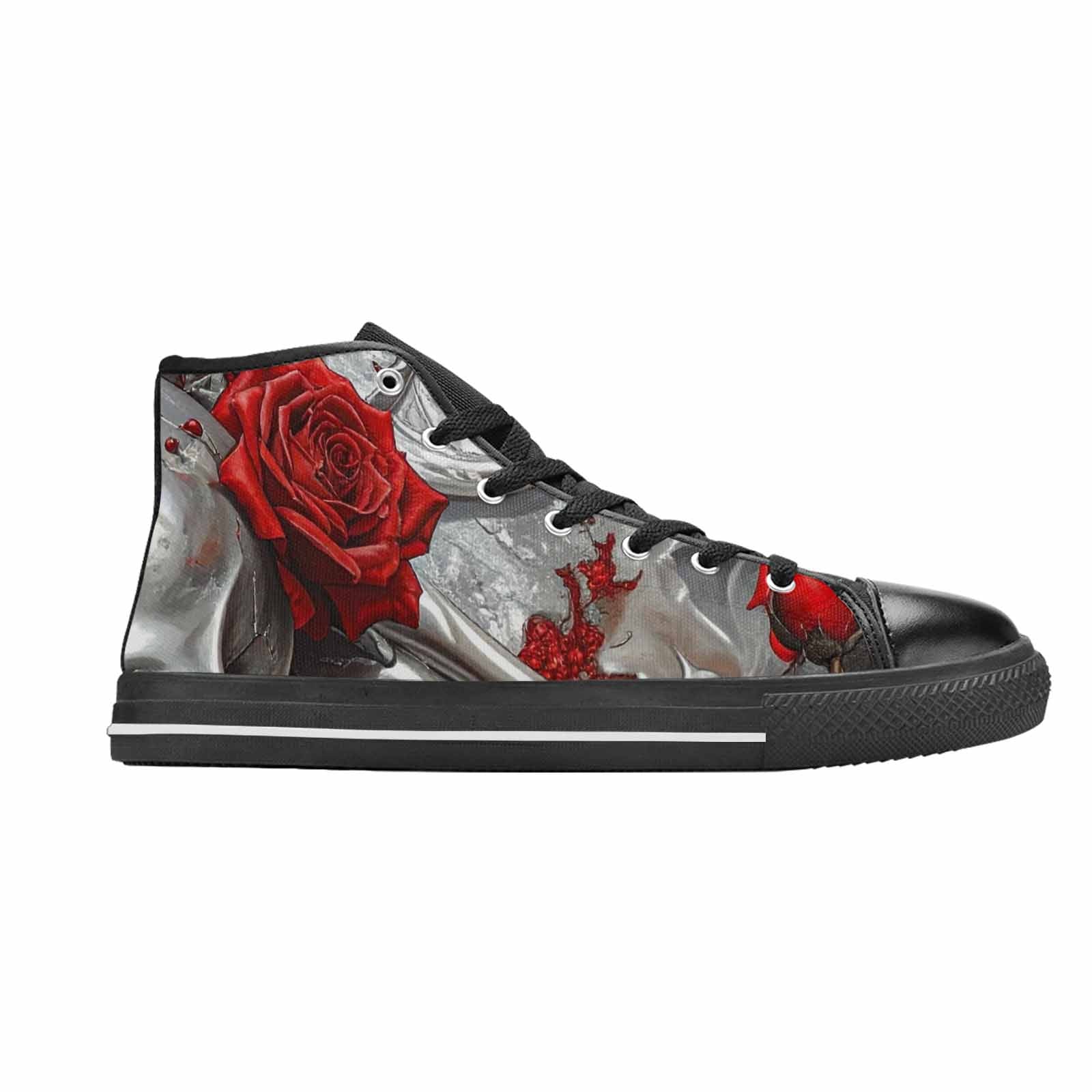 WOMEN'S Skulls Roses Chrome Airbrush High Top Canvas Wallpaper Art Custom Sneakers