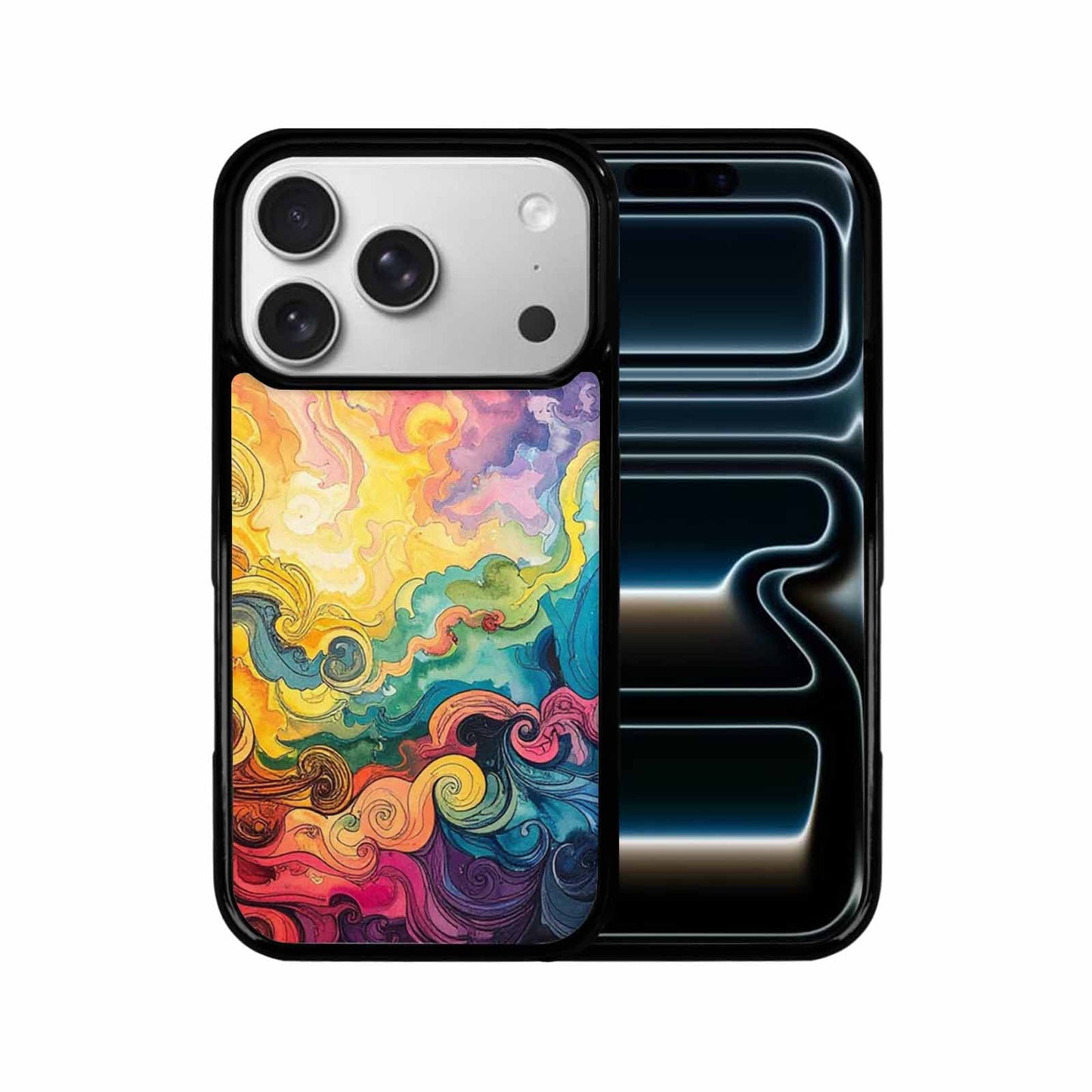 iPhone 17 Pro Case — Tie Dye Swirls Black White Tie, Custom Printed Phone Case