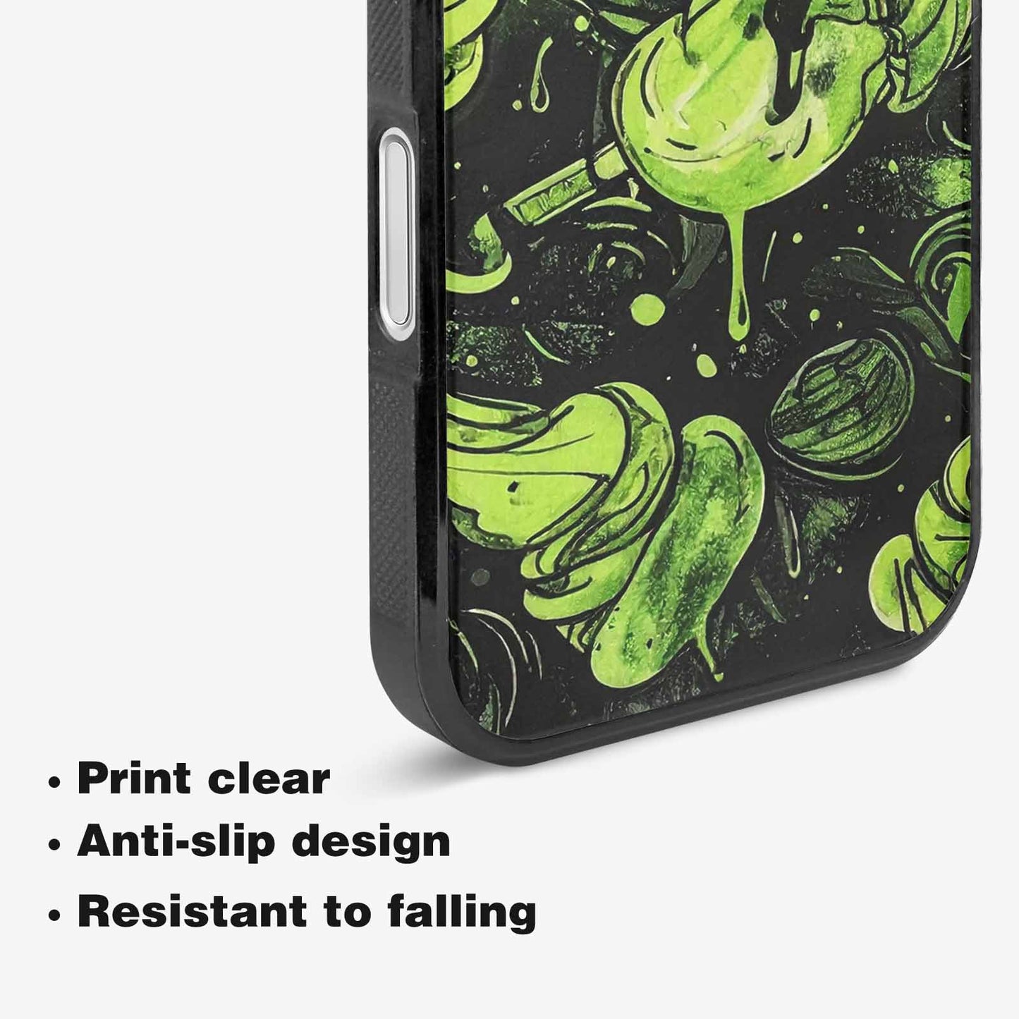 iPhone 16 Case — Ice Cream Motif Black Green Ink, Custom Printed Phone Case