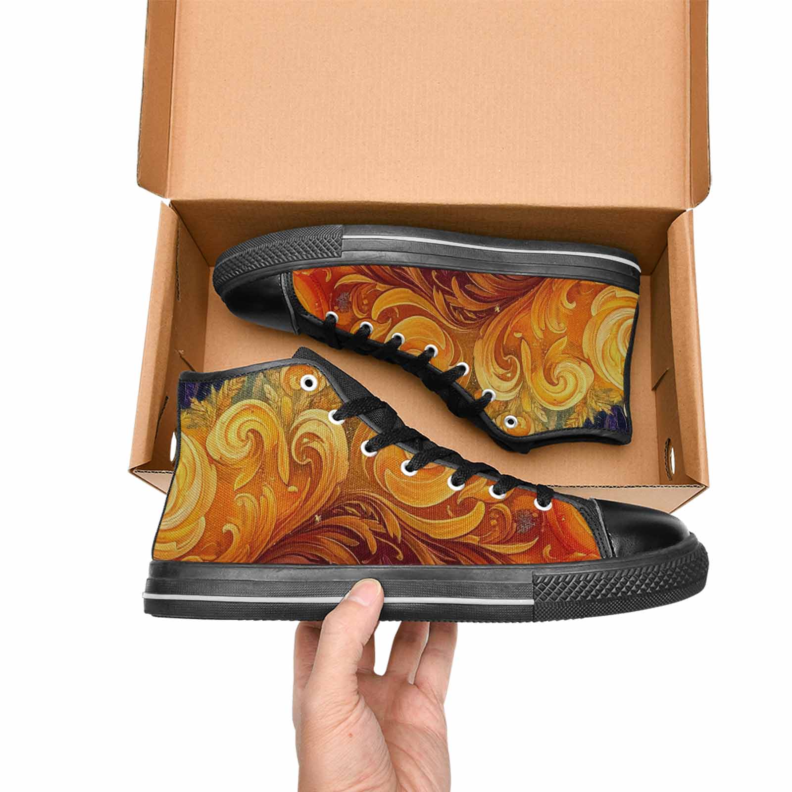 WOMEN'S Van Gogh-Style Swirl High Top Canvas Grunge Shoes