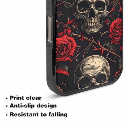 iPhone 16 Pro Max Case — Gothic Skulls Roses, Unique Phone Case Design