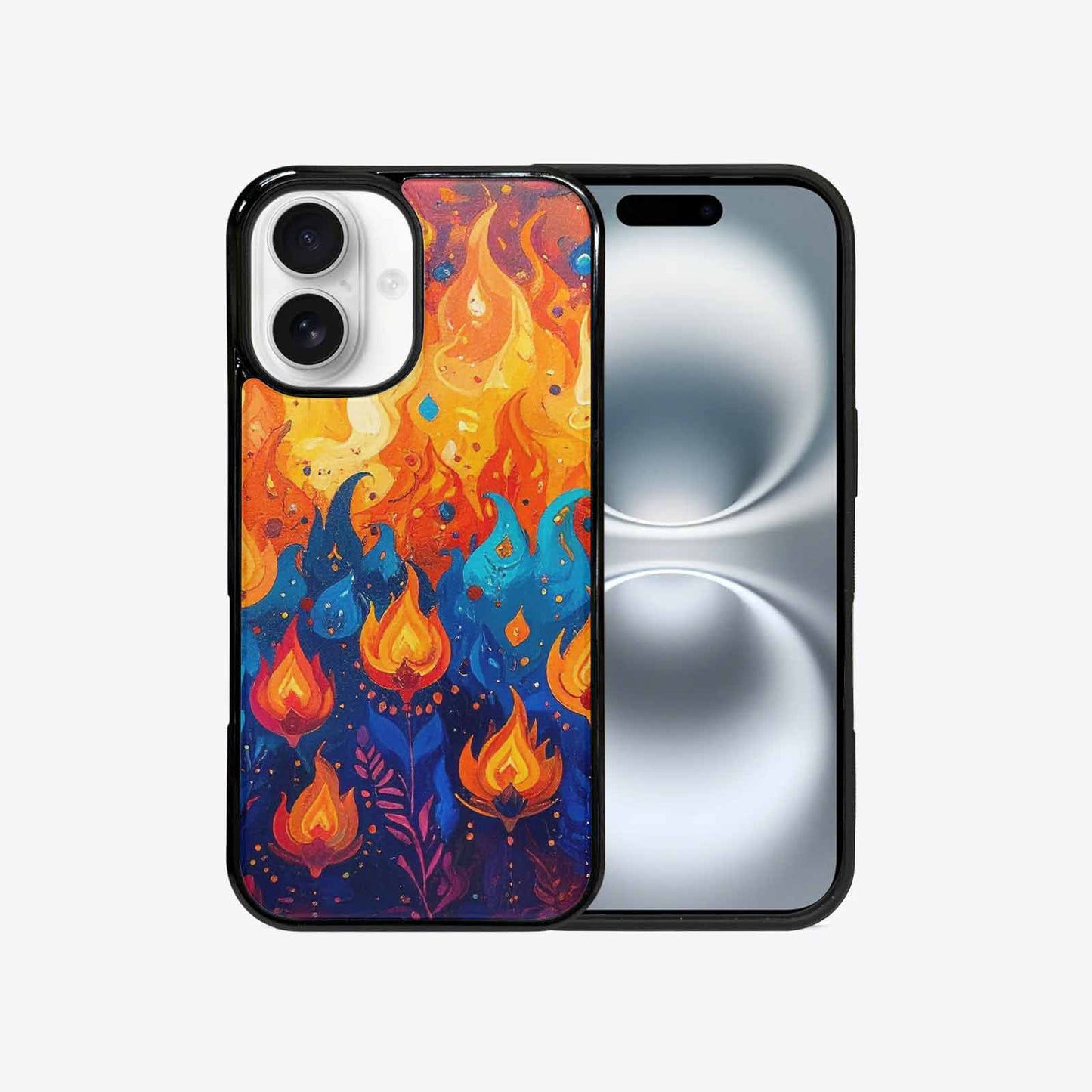iPhone 16 Case — Flame Burst Full Color Vibrant Flame, Custom Phone Case
