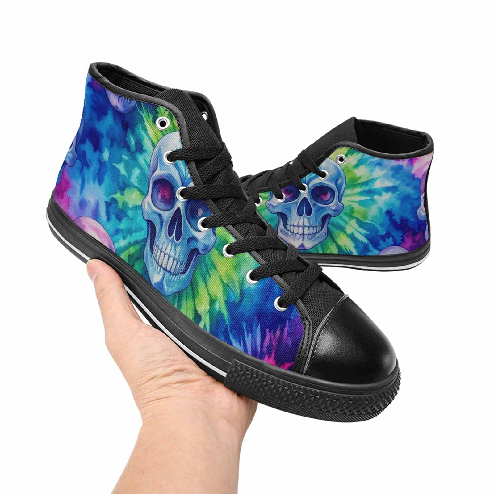 WOMEN'S Tie Dye Skulls Print High Top Canvas Grunge Custom Sneakers