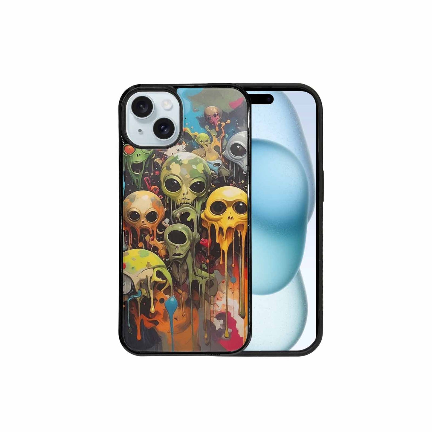 iPhone 15 Plus Case — Aliens Camomelting Aliens Patt, Custom Printed Phone Case