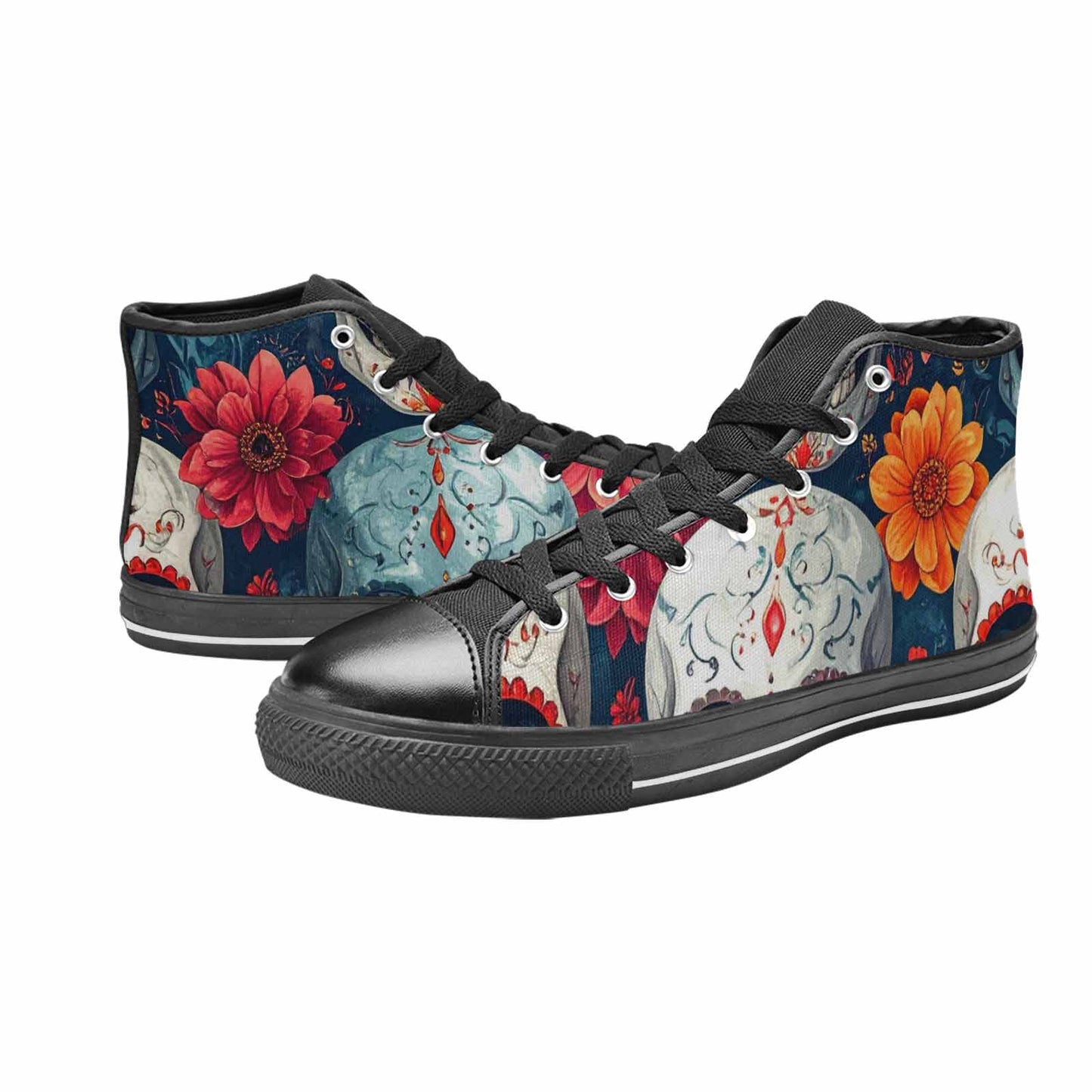 WOMEN'S Marble Skull High Top Canvas Neon Fantasy Shoes