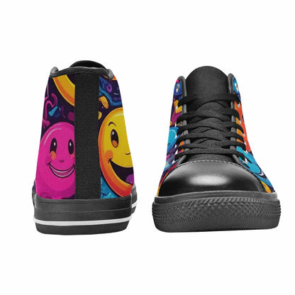 MEN'S Yellow Smiley Face High Top Canvas Dark Academia Custom Shoes
