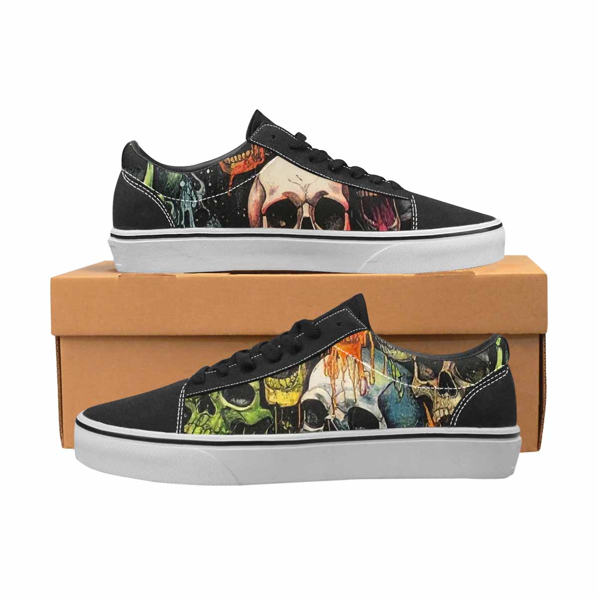WOMEN'S Rainbow From Skull S Lace-Up Canvas Vibrant Chaos Custom Sneakers