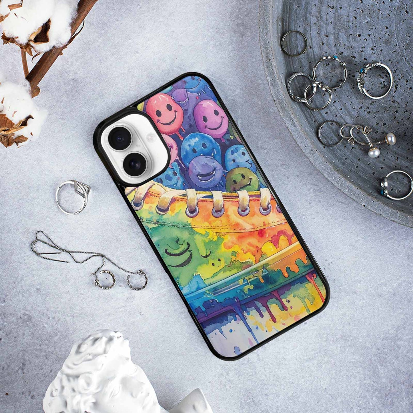 iPhone 16 Plus Case — Smiley Facessmiley Faces Tie D, Custom Printed Phone Case