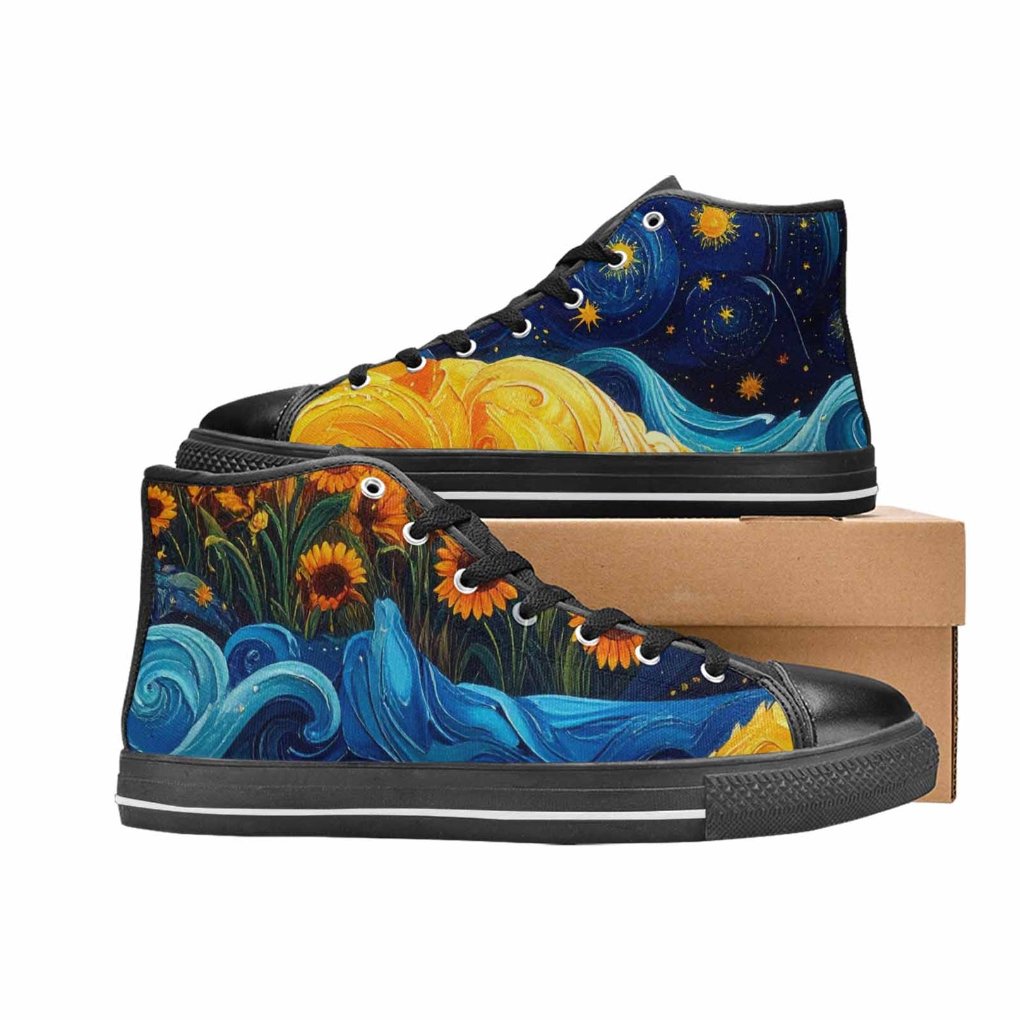 WOMEN'S Van Gogh-Style Swirl High Top Canvas Aesthetic Custom Shoes