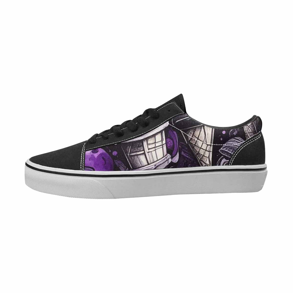 WOMEN'S Ice Cream Black & Purple Ink Canvas Personalized Neon Fantasy Custom Print Sneakers