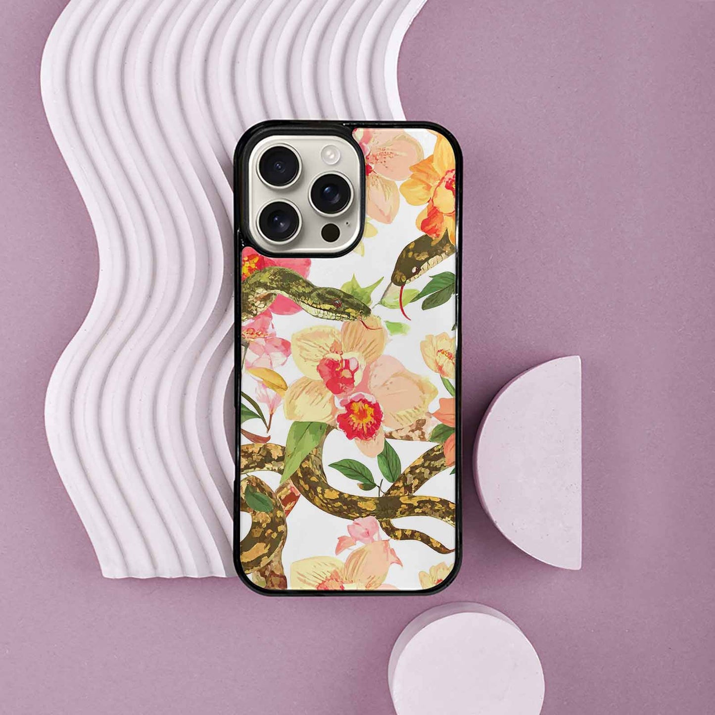iPhone 16 Pro Max Case — Floral Snake Print, Custom Phone Case