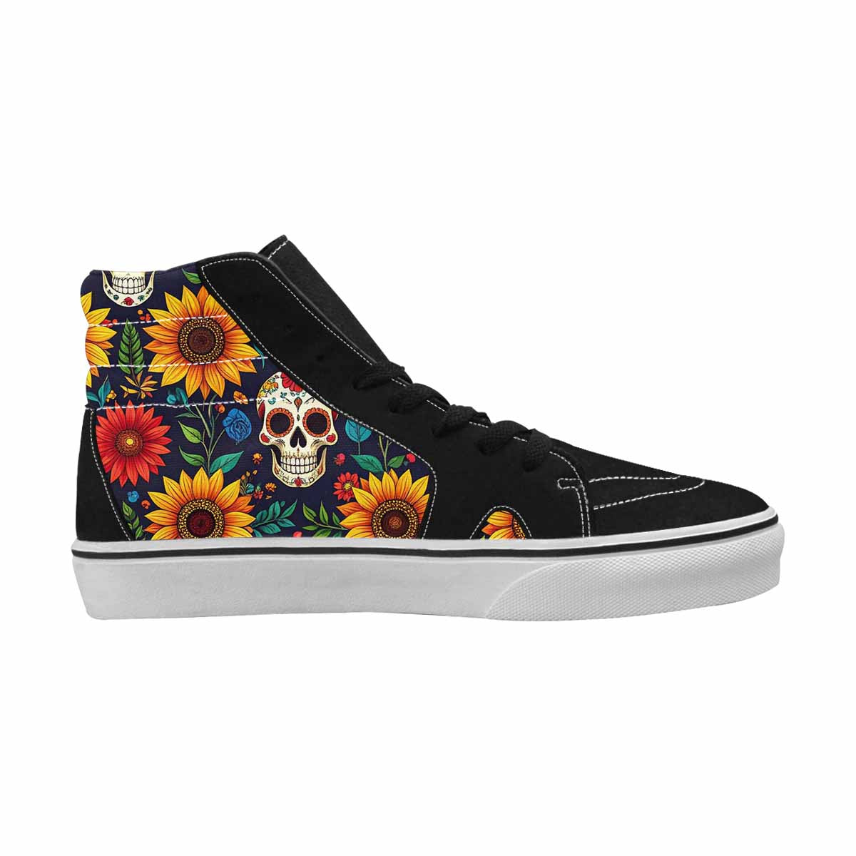 WOMEN'S Sunflowers And Skulls High Top Canvas Aesthetic Sneakers