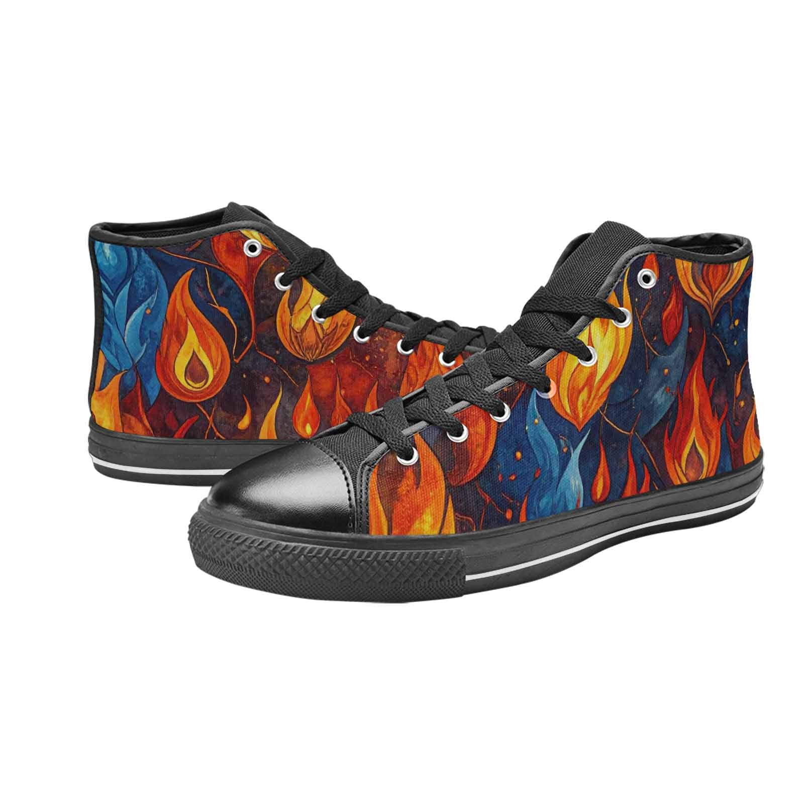 WOMEN'S Fire Flame High Top Canvas Wallpaper Art Sneakers