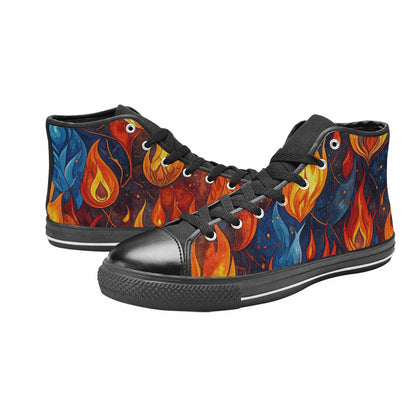 WOMEN'S Fire Flame High Top Canvas Wallpaper Art Sneakers