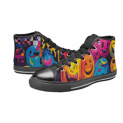 WOMEN'S Yellow Smiley Face High Top Canvas Vivid Sneakers
