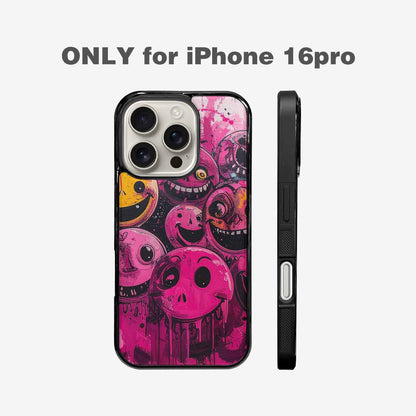 iPhone 16 Pro Case — Melting Moon Smiley Black Pink Ink, Customized Protective Case