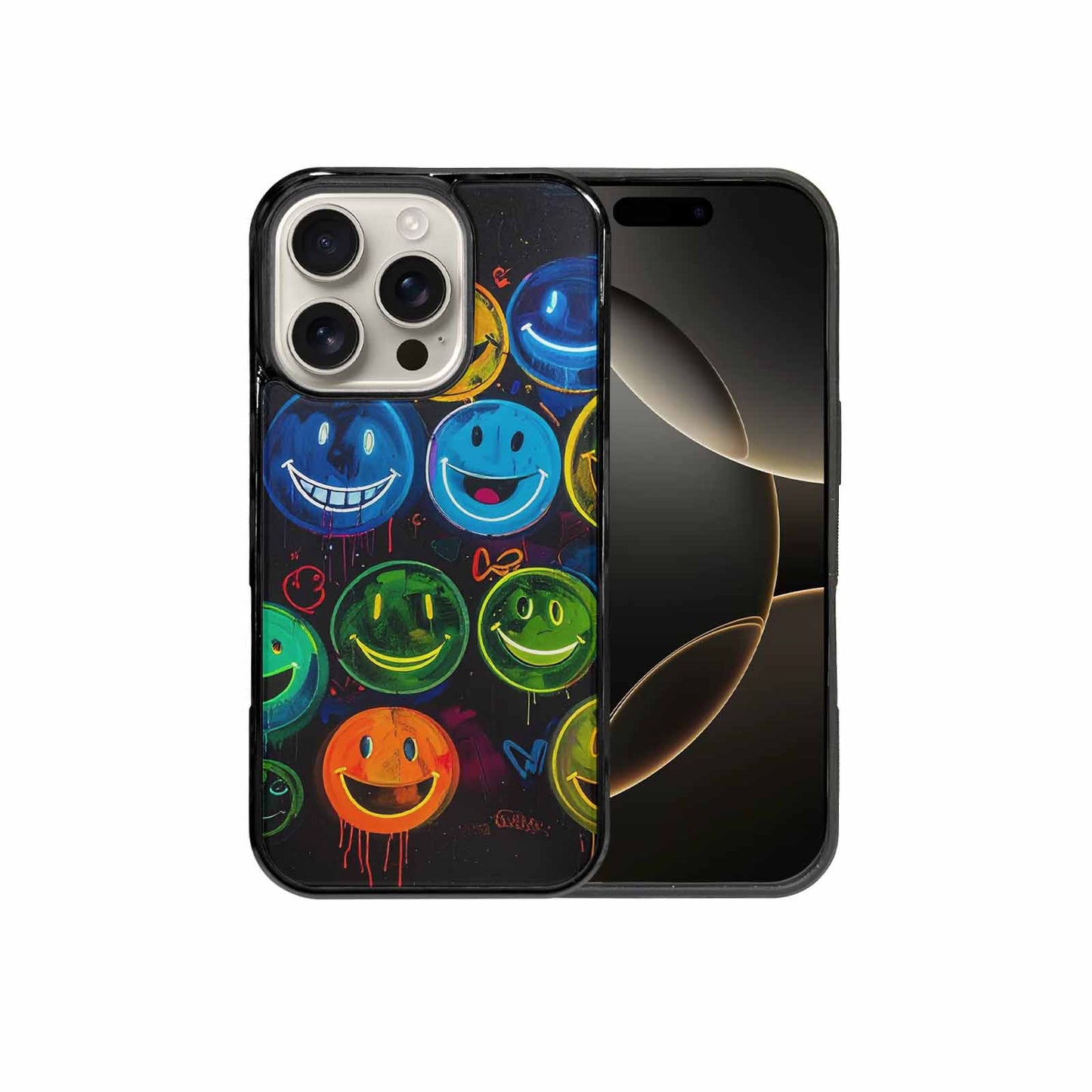 iPhone 16 Pro Case — Smiley Faces Glow Smiley Faces Pattern, Custom Designed Case Cover