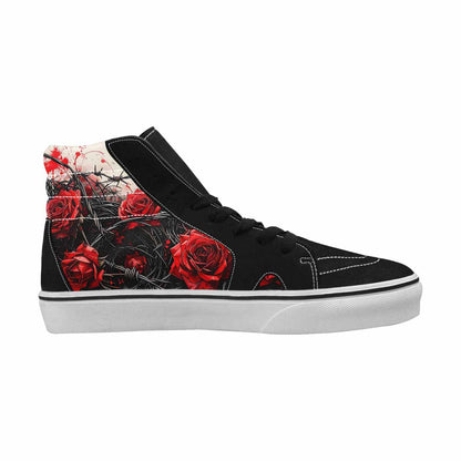 WOMEN'S Barbed Wire Black & Red Ink High Top Canvas Personalized Grunge Custom Art Shoes