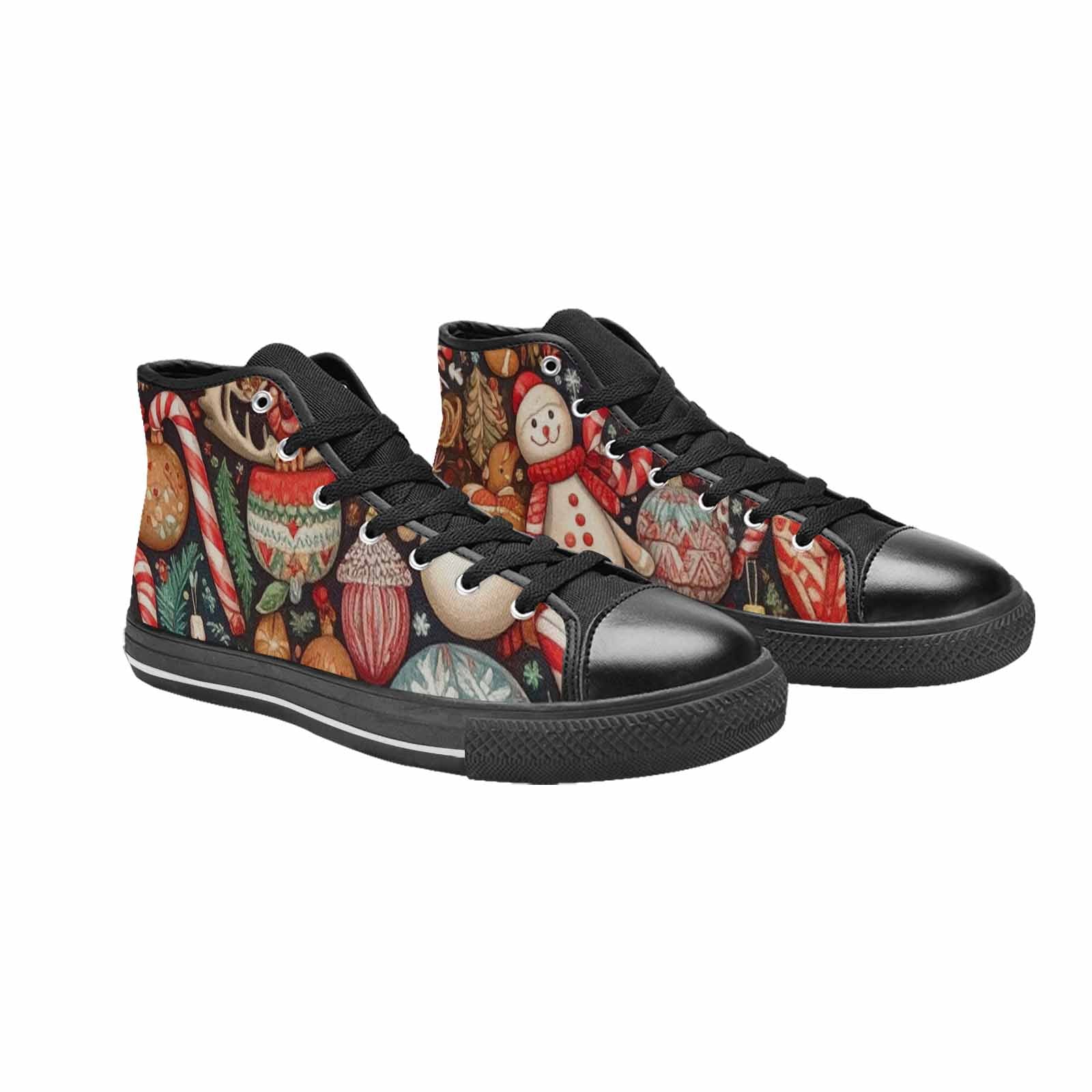 WOMEN'S Christmas Holly Snowflake High Top Canvas Vibrant Chaos Custom Sneakers