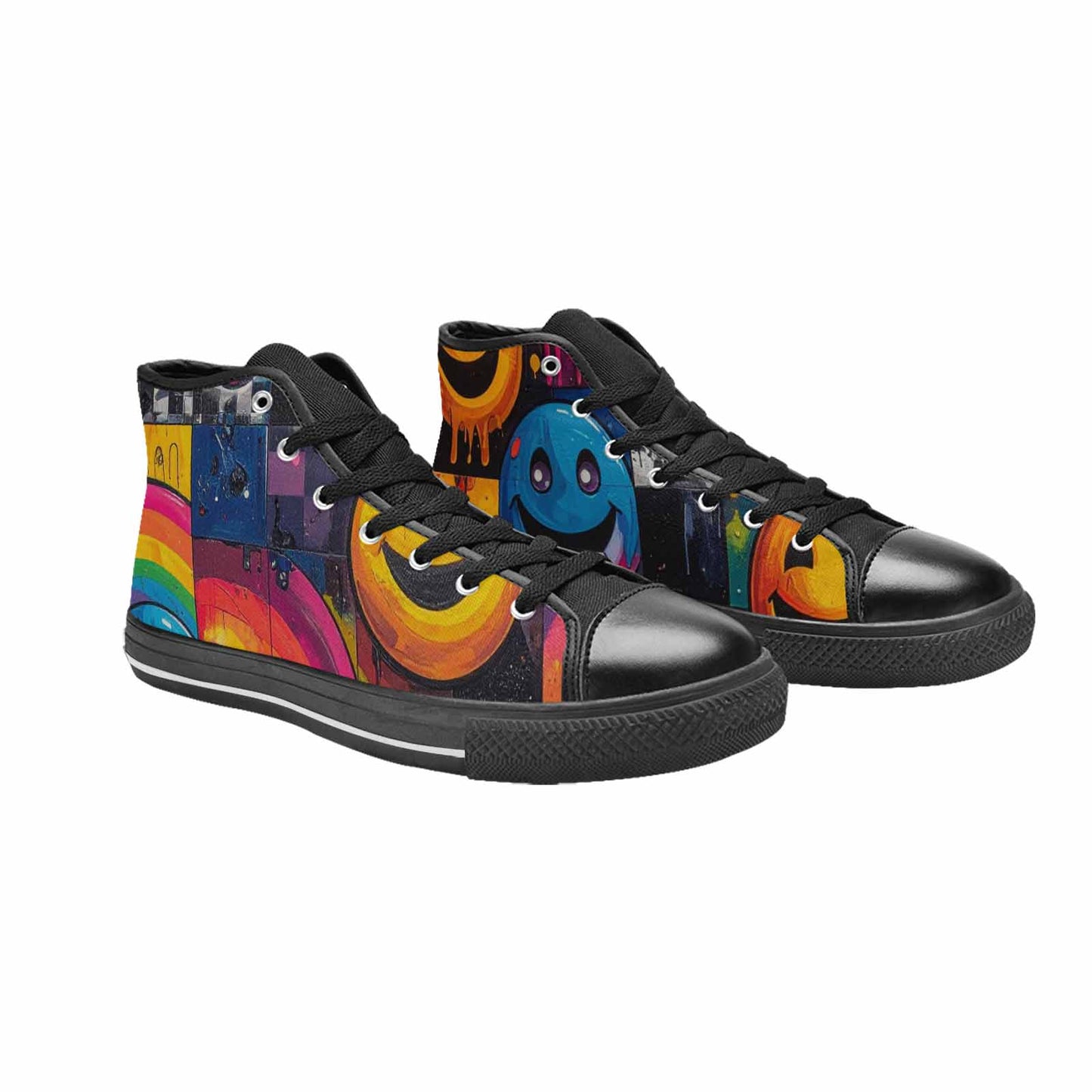 MEN'S Yellow Smiley Face High Top Canvas Dreamcore Custom Shoes