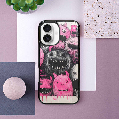 iPhone 16 Case — Monsters General Black Pink Ink Cartoon, Custom Made Phone Cover