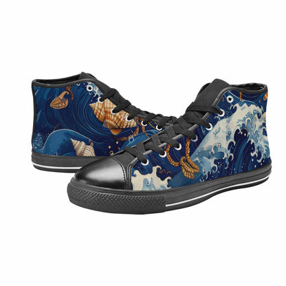 WOMEN'S Ocean Wave High Top Canvas Wallpaper Art Custom Shoes