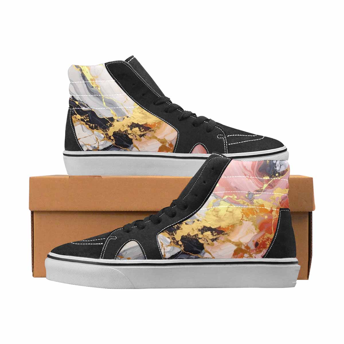 WOMEN'S Marble High Top Canvas Original Design Vivid Custom Streetwear Shoes