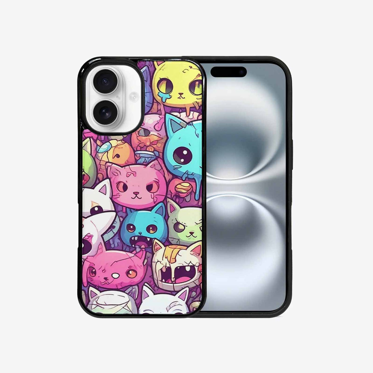 iPhone 16 Case — Pastel Gore Cat Character Pattern Hundreds, Personalized Phone Case