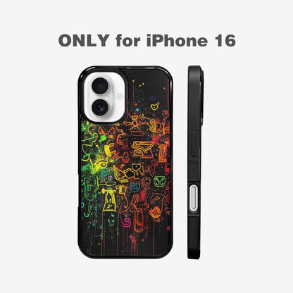 iPhone 16 Case — Neon Glow Outline Icon Pattern Hundreds, Custom Made Phone Cover