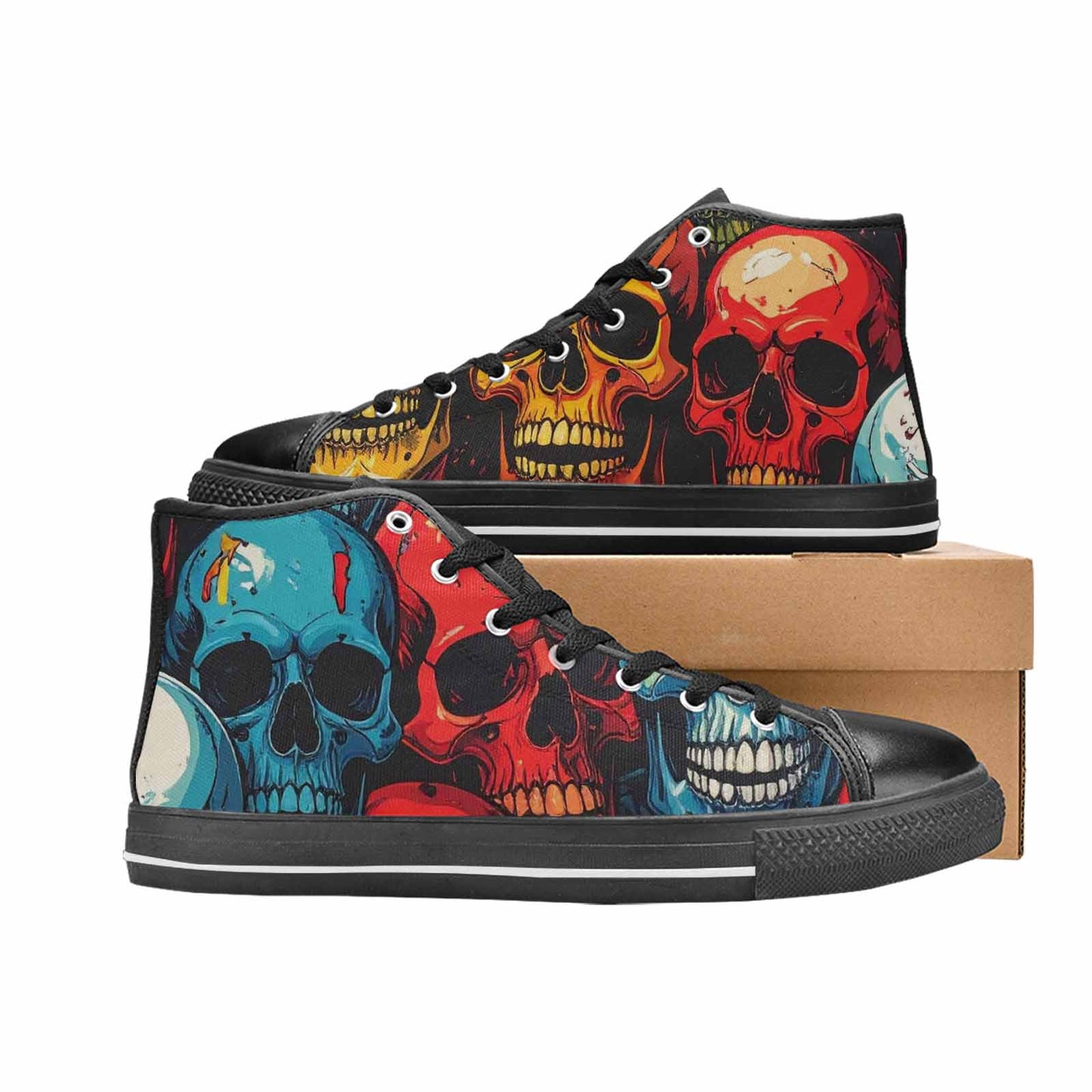 WOMEN'S Dripping Skulls Collage High Top Canvas Wallpaper Art Custom Shoes