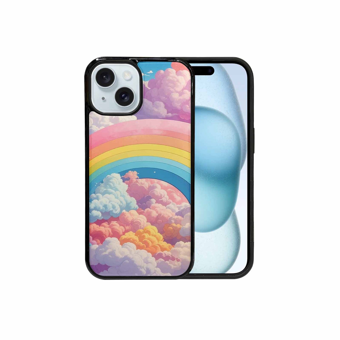 iPhone 15 Case — Cloud And Rainbow Burst Pattern Hundreds, Personalized Phone Case