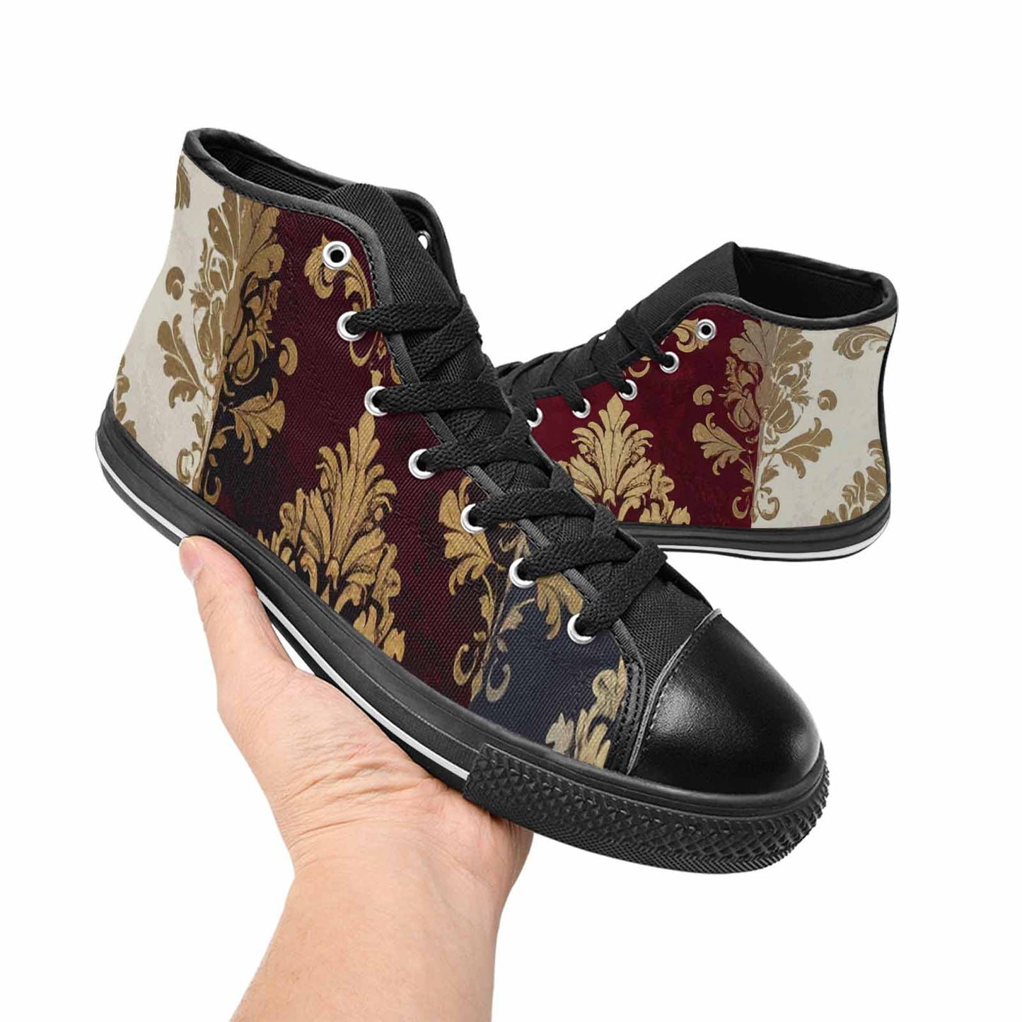 WOMEN'S Damask Ornamental Wallpaper High Top Canvas Surreal Custom Sneakers