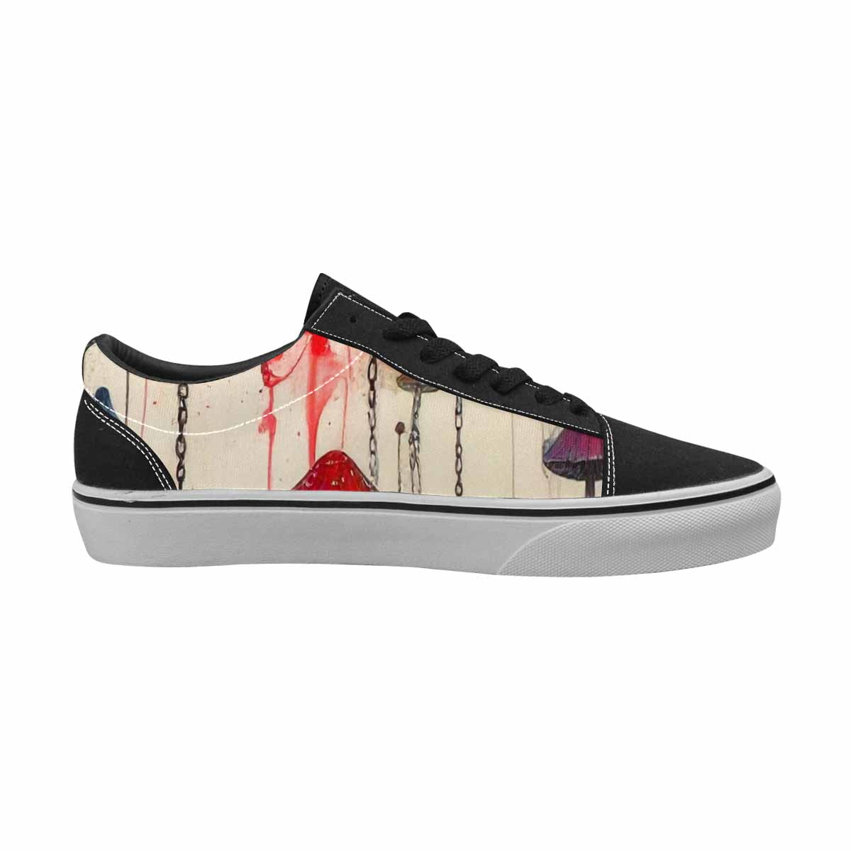 WOMEN'S Mushrooms Black & Red Ink Canvas Made To Order Cottagecore Customized Sneakers