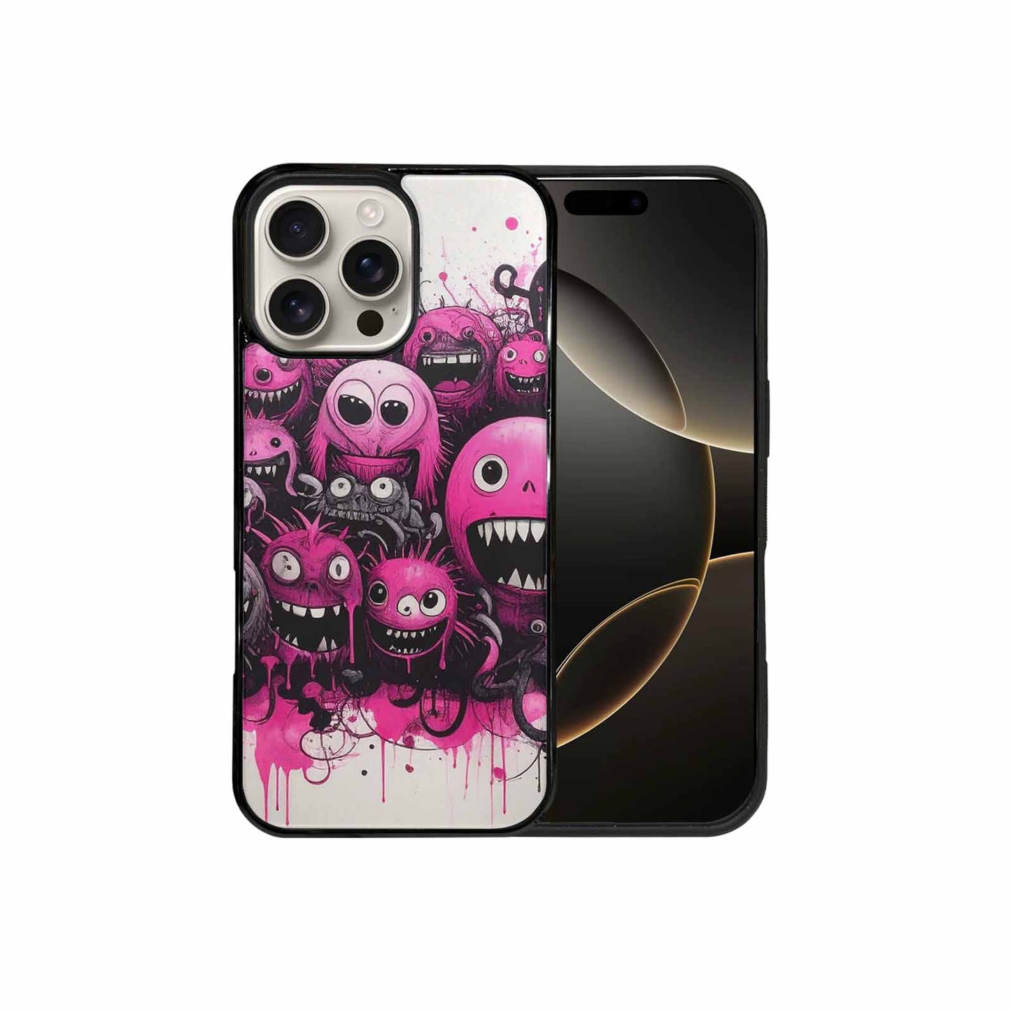 iPhone 16 Pro Max Case — Monsters General Black Pink Ink Cartoon, Personalized Phone Case