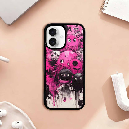 iPhone 17 Case — Black &amp; Pink Ink Cartoon Cute, Custom Printed Phone Case